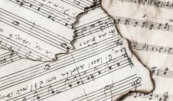musical notes on ripped paper