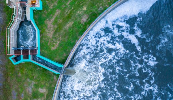 An overhead shot of a water treatment plant for drinking water in the netherlands