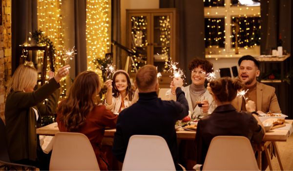 a family having a holiday gourmetten celebration