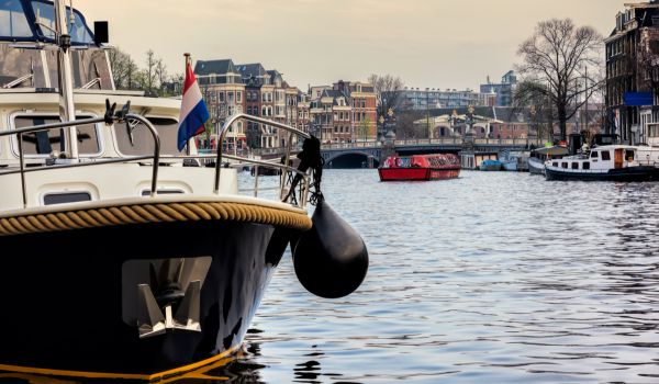 a front of a boat on an Amsterdam canal
