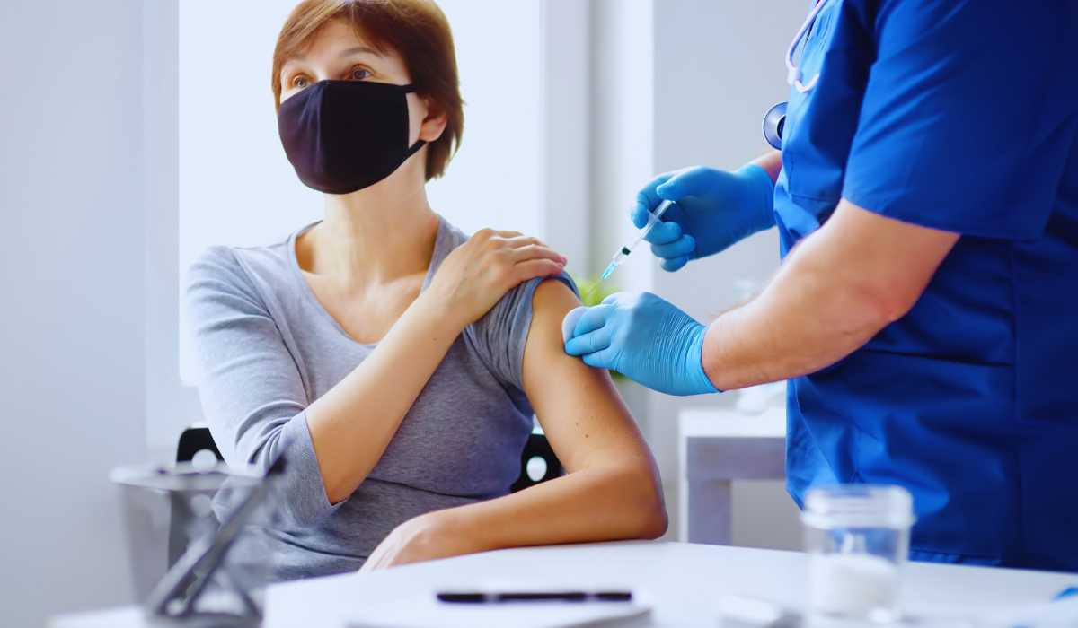A woman in the Netherlands getting a measles vaccine