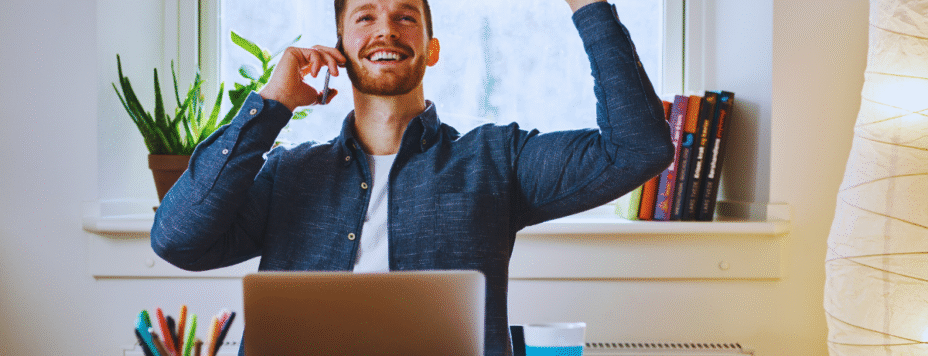 successful entrepreneur looking happy at home