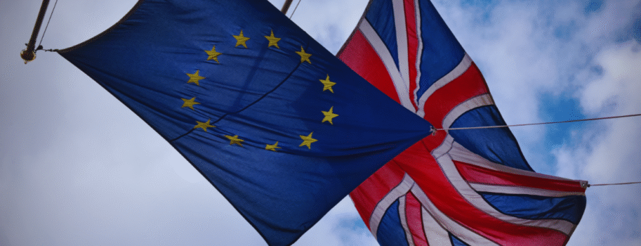 The flags of the EU and UK flying side by side