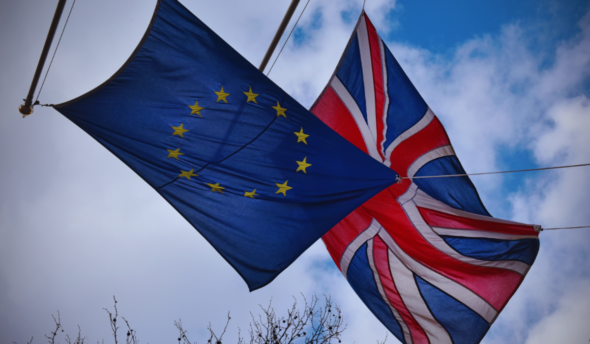 The flags of the EU and UK flying side by side