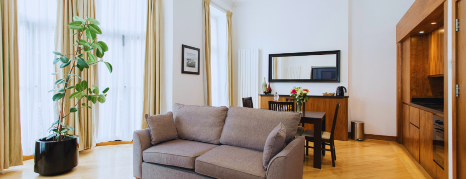 the interior living room of a serviced apartment