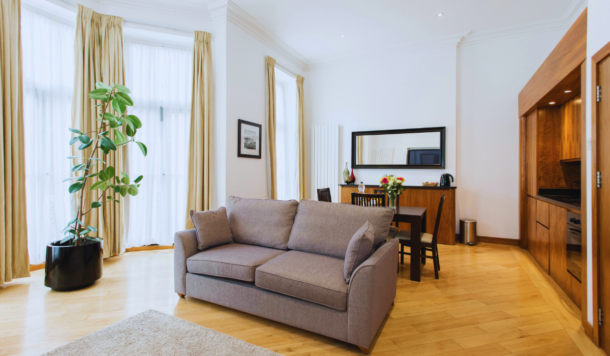 the interior living room of a serviced apartment