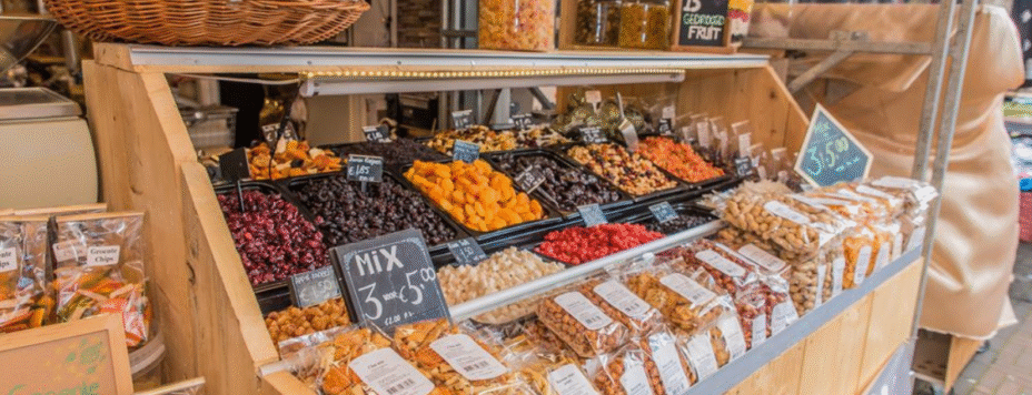 A food stand at the Haagse Market in The Hague