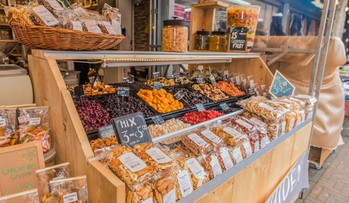 A food stand at the Haagse Market in The Hague