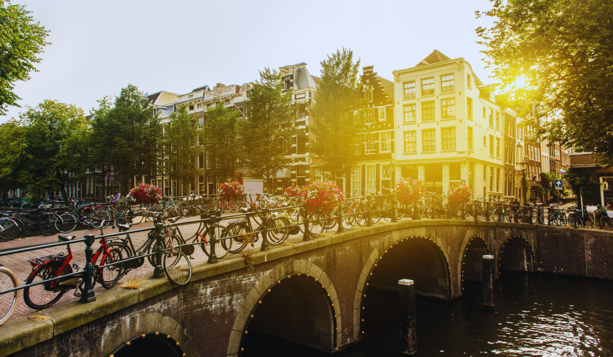 Cityscape of Amsterdam on a sunny day in the netherlands 