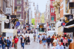 A crowd of people on Leidestraat in Amsterdam