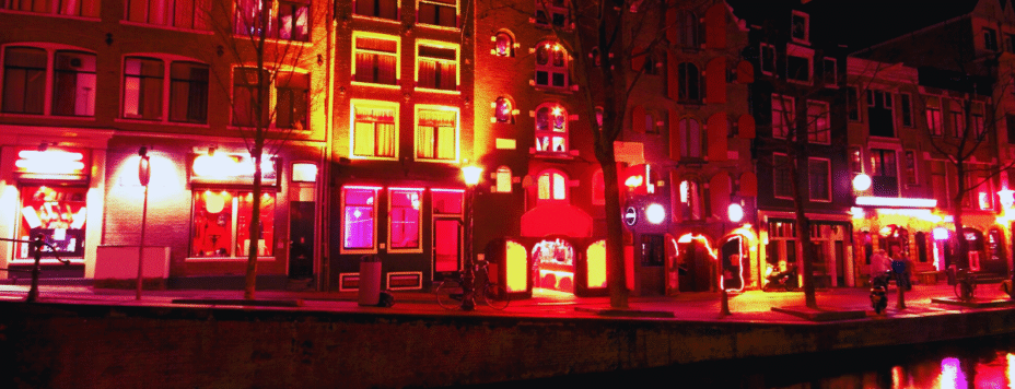 Amsterdam's red light district at night