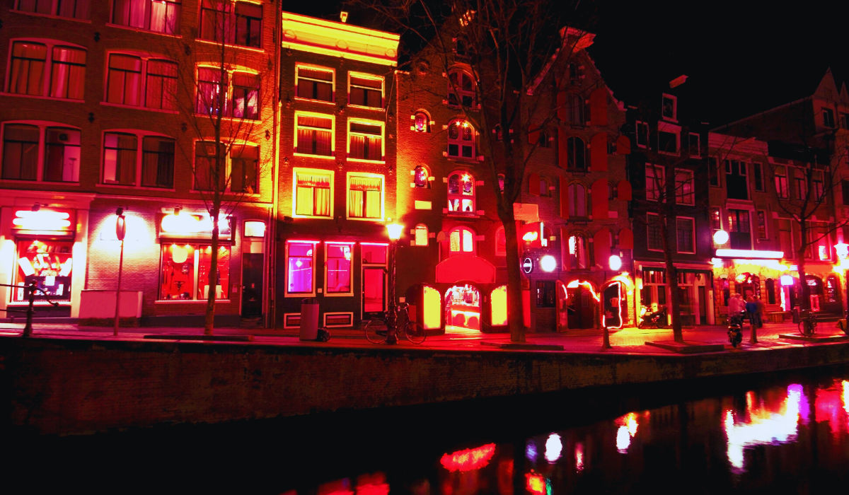 Amsterdam's red light district at night