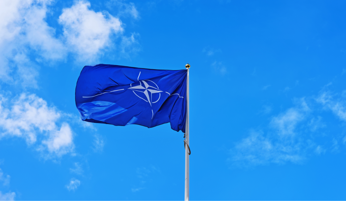 nato flag waving in the wind