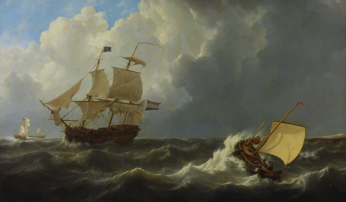 Dutch kofschip in turbulent seas