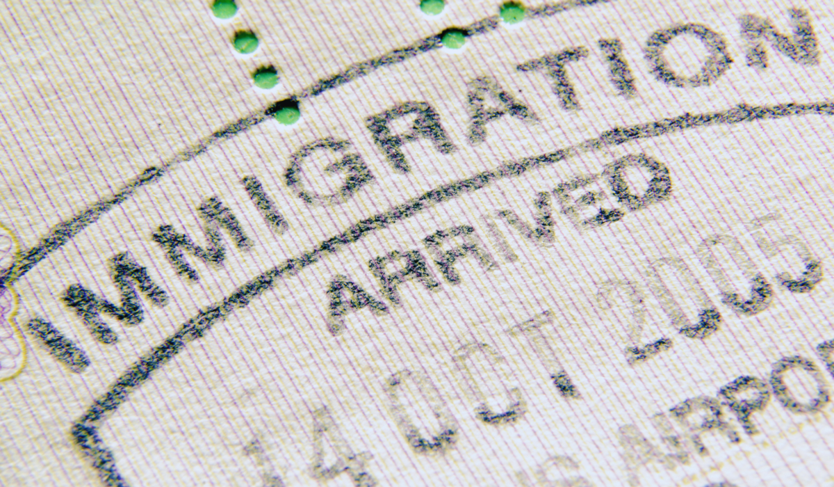 closeup of an immigration stamp in passport