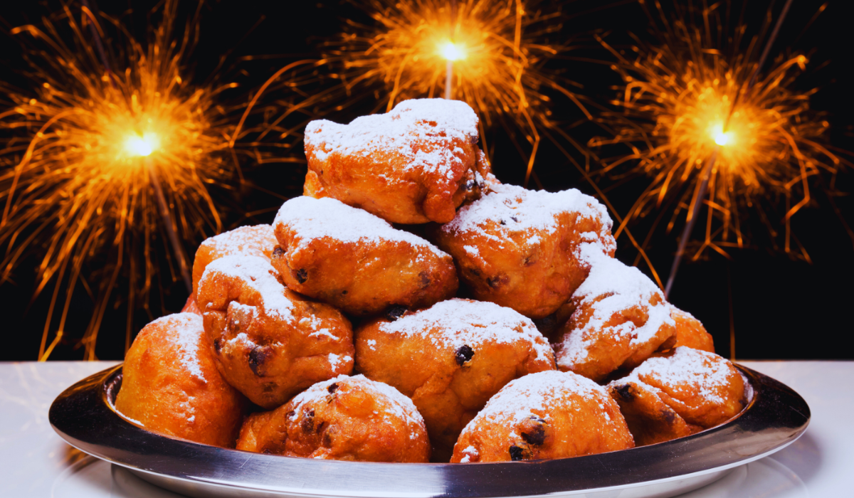 A plate of oliebollen on Dutch New Years