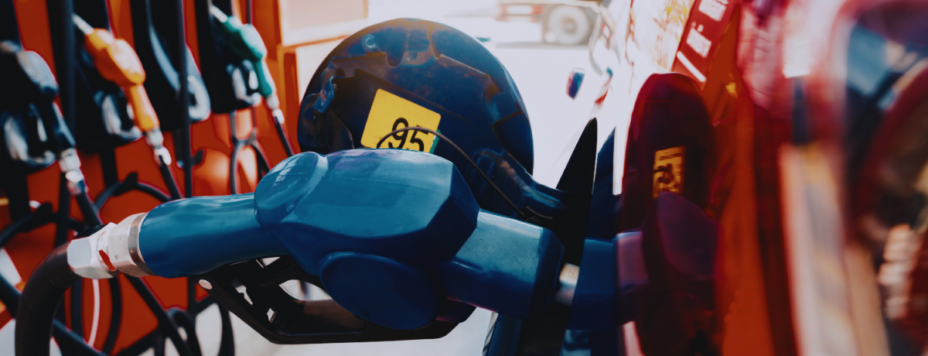 Closeup of a Dutch petrol pump filling up a small car