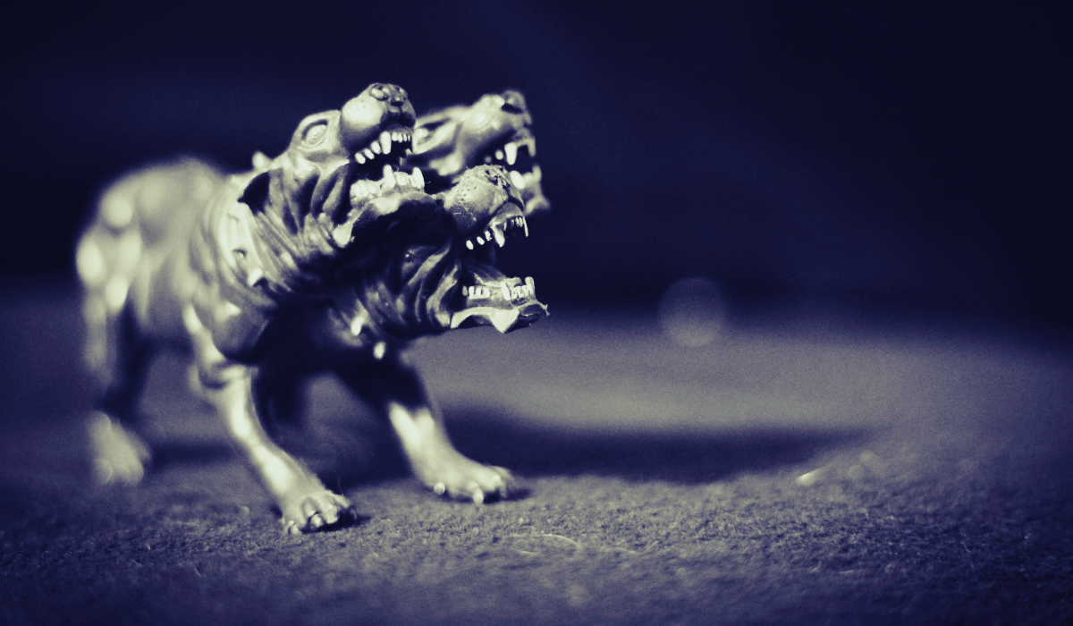 Cerberus, the guardian of the underworld, statue