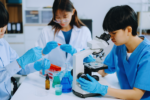 Three pHD Researchers at a university in the Netherlands laboratory