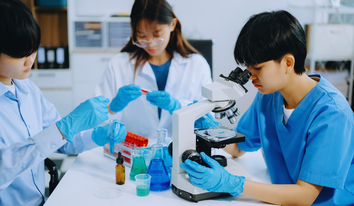 Three pHD Researchers at a university in the Netherlands laboratory