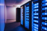 Data Center Service Rack with Blue Tint