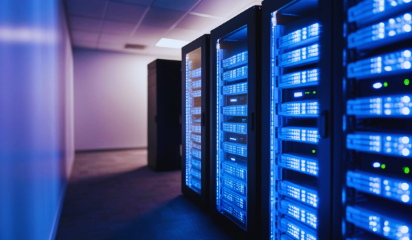Data Center Service Rack with Blue Tint